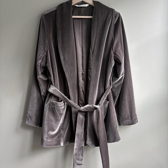 Velvet Belted Blazer Jacket Shawl Collar Plush Beautiful by Lawrence Zarian M - Picture 9 of 13